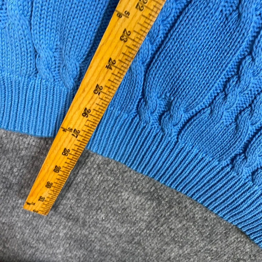 Izod Mens Cable Knit Sweater Bright Blue Crewneck Cotton Pullover Large USA Made